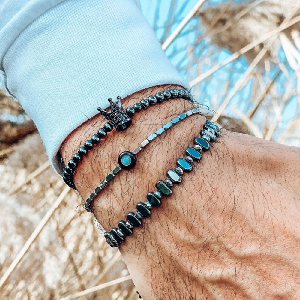 Wholesale vintage black frosted bracelet zircon crown diamond ball dice lion head beads bracelet suit